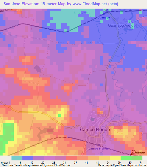 San Jose,Cuba Elevation Map