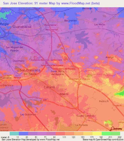 San Jose,Cuba Elevation Map
