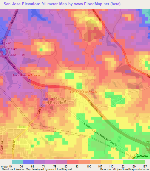 San Jose,Cuba Elevation Map