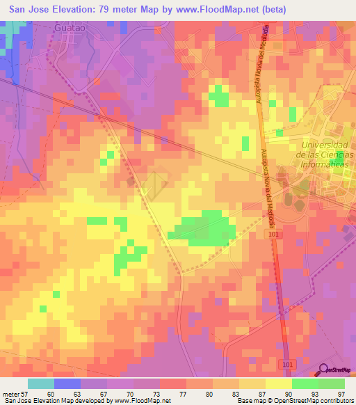 San Jose,Cuba Elevation Map