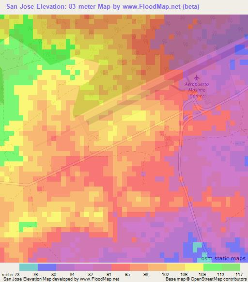 San Jose,Cuba Elevation Map