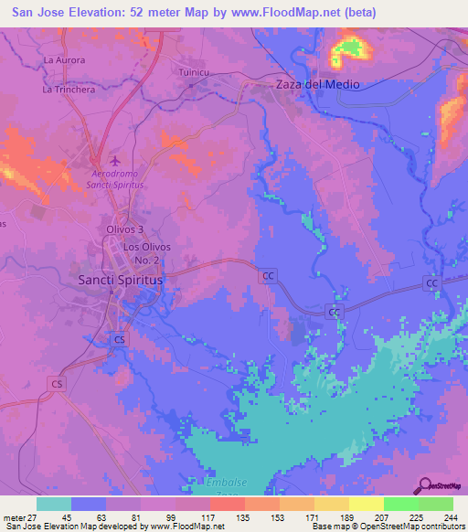 San Jose,Cuba Elevation Map