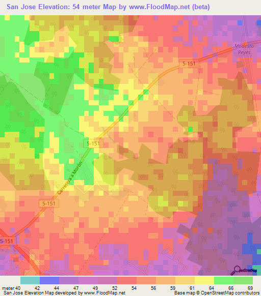 San Jose,Cuba Elevation Map