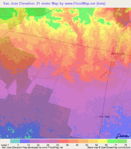San Jose,Cuba Elevation Map