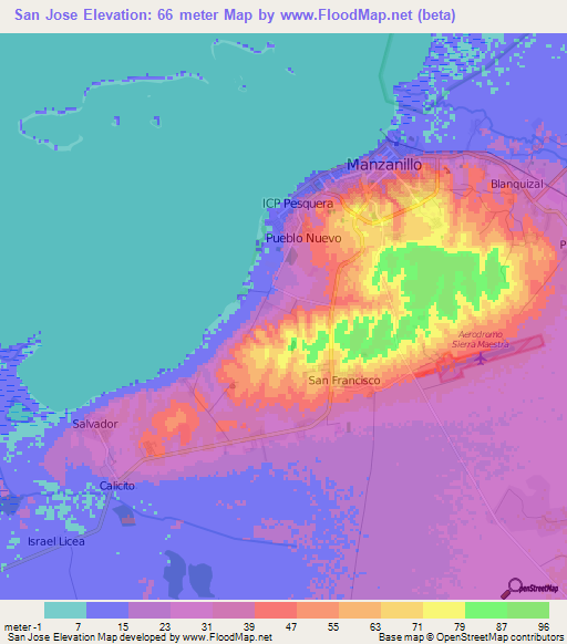 San Jose,Cuba Elevation Map