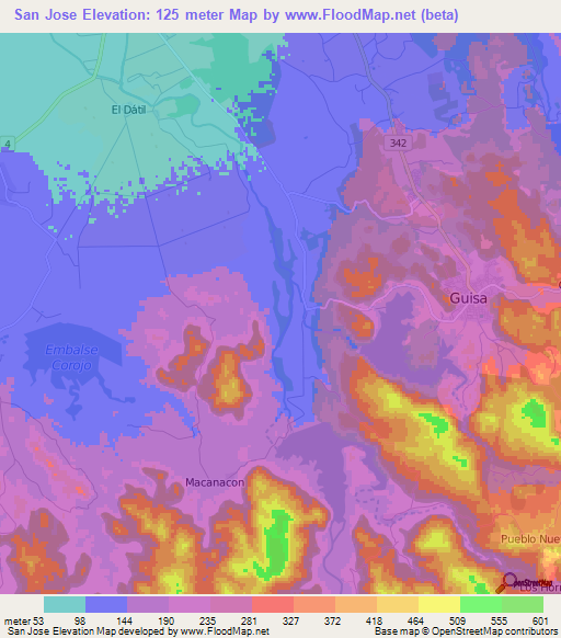 San Jose,Cuba Elevation Map