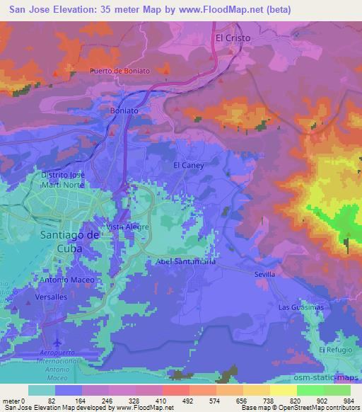 San Jose,Cuba Elevation Map