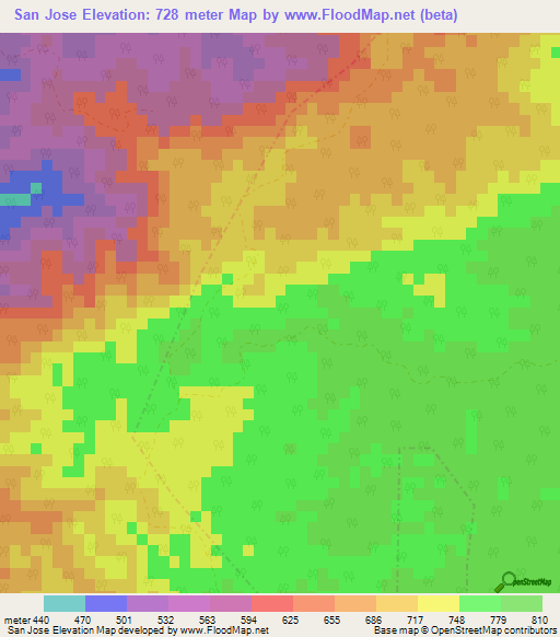 San Jose,Cuba Elevation Map