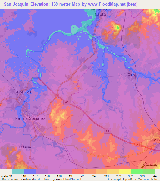 San Joaquin,Cuba Elevation Map