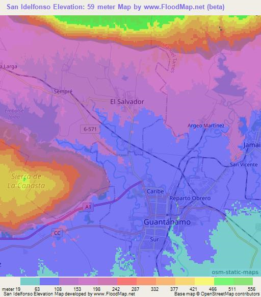 San Idelfonso,Cuba Elevation Map