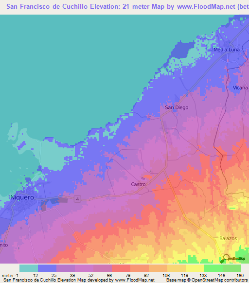 San Francisco de Cuchillo,Cuba Elevation Map