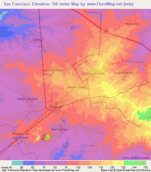 San Francisco,Cuba Elevation Map