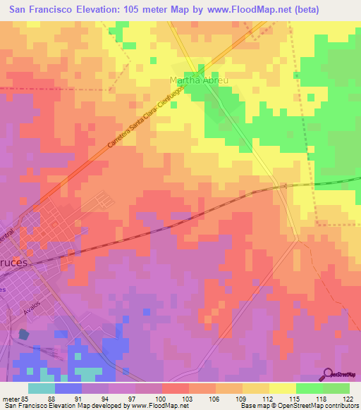 San Francisco,Cuba Elevation Map