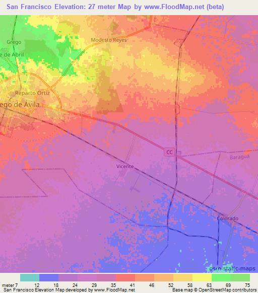 San Francisco,Cuba Elevation Map