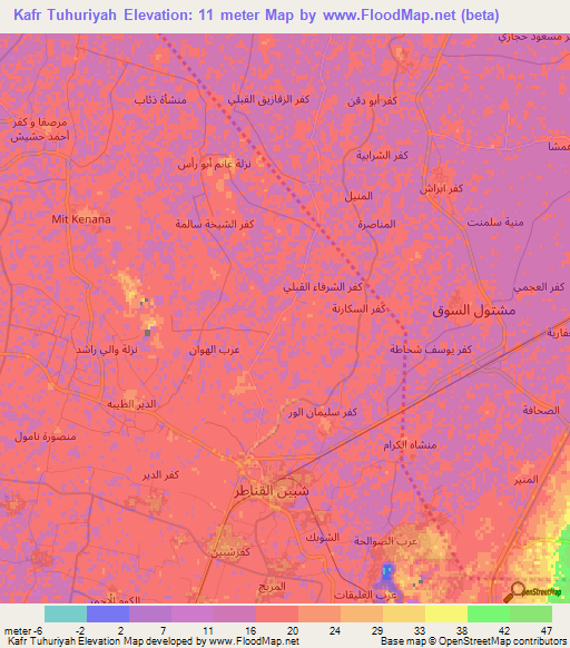 Kafr Tuhuriyah,Egypt Elevation Map