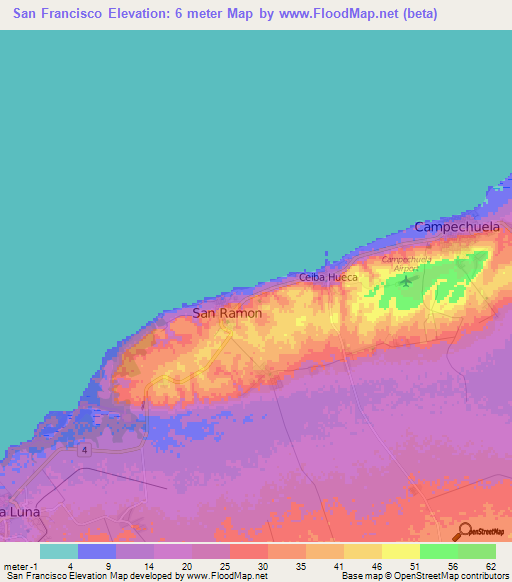 San Francisco,Cuba Elevation Map