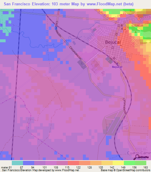 San Francisco,Cuba Elevation Map
