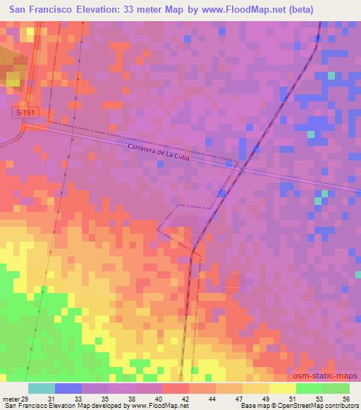 San Francisco,Cuba Elevation Map