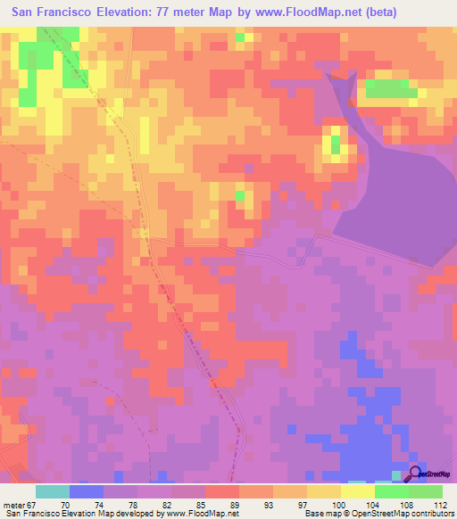 San Francisco,Cuba Elevation Map