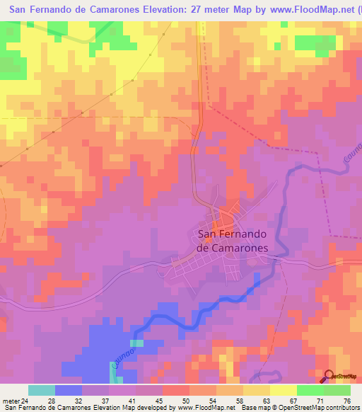 San Fernando de Camarones,Cuba Elevation Map