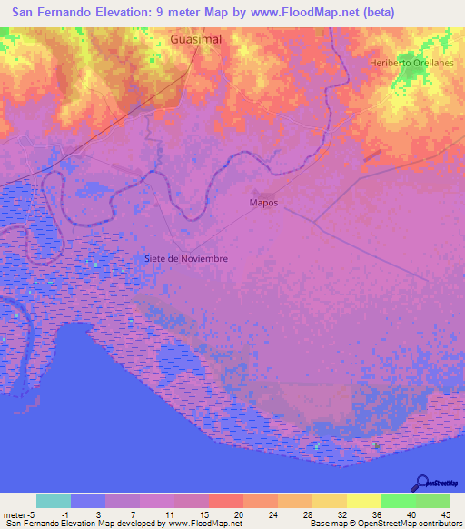 San Fernando,Cuba Elevation Map