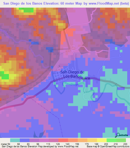 San Diego de los Banos,Cuba Elevation Map