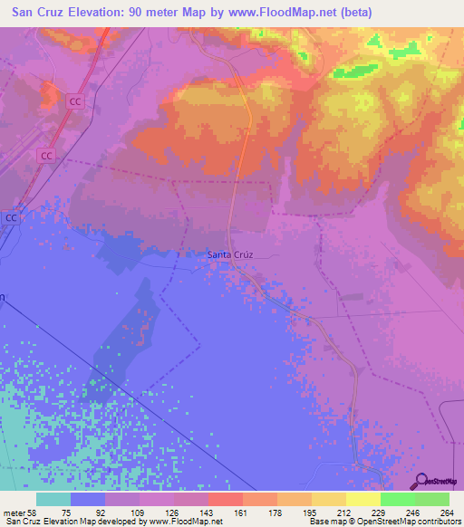 San Cruz,Cuba Elevation Map