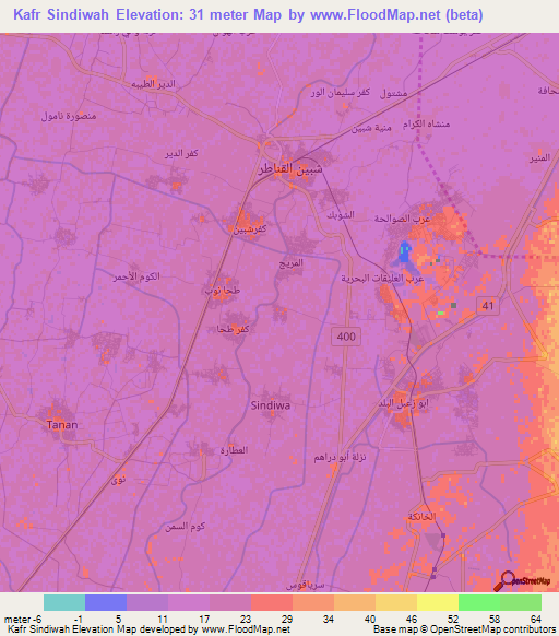 Kafr Sindiwah,Egypt Elevation Map
