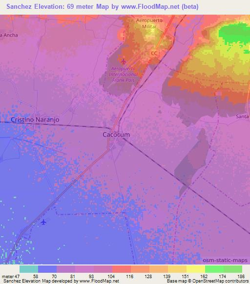 Sanchez,Cuba Elevation Map