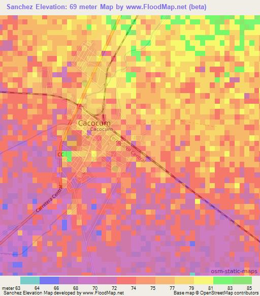 Sanchez,Cuba Elevation Map