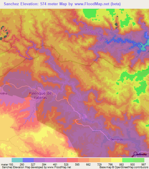 Sanchez,Cuba Elevation Map