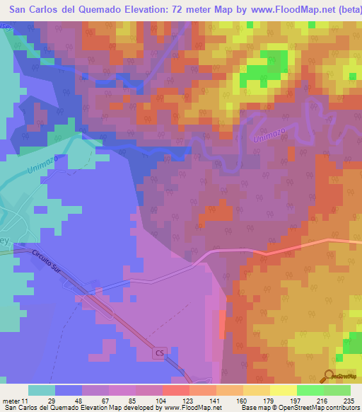 San Carlos del Quemado,Cuba Elevation Map