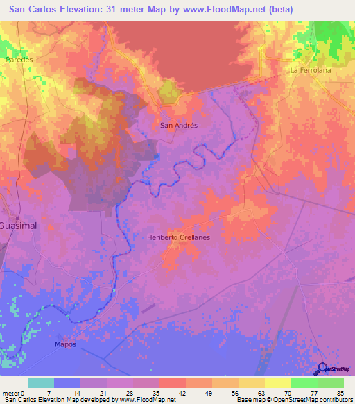 San Carlos,Cuba Elevation Map