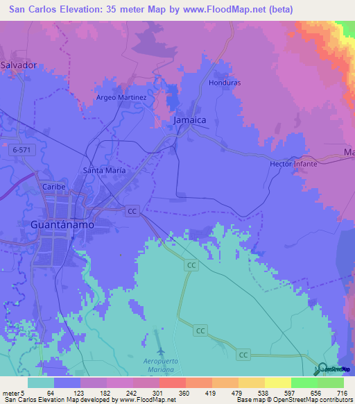 San Carlos,Cuba Elevation Map