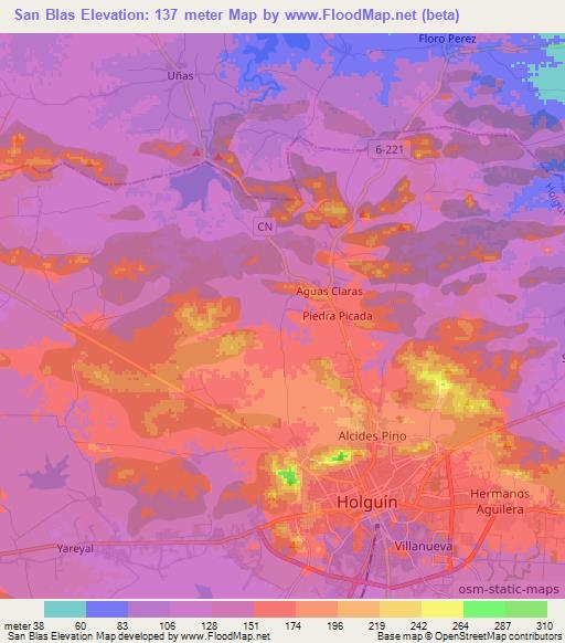 San Blas,Cuba Elevation Map