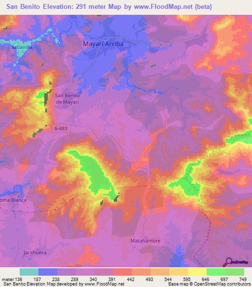San Benito,Cuba Elevation Map