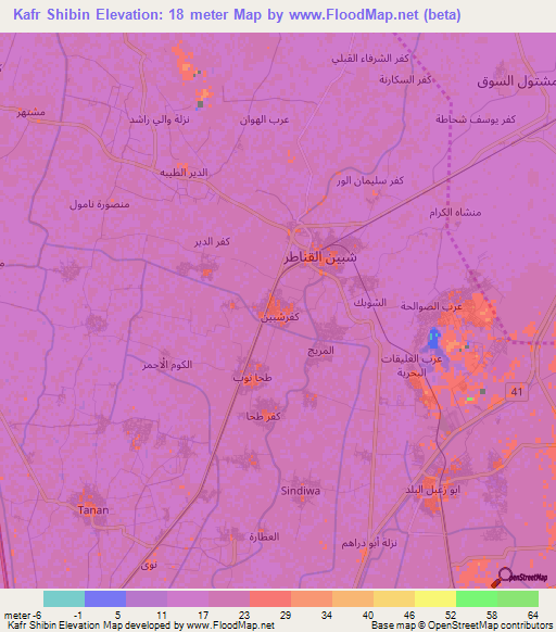 Kafr Shibin,Egypt Elevation Map