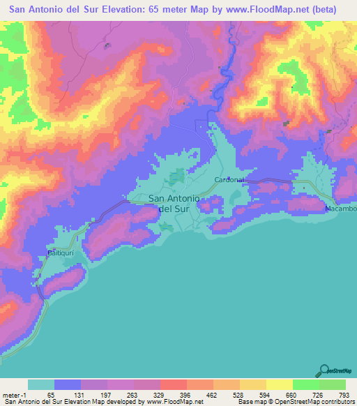 San Antonio del Sur,Cuba Elevation Map