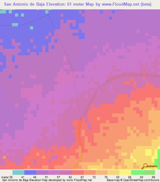 San Antonio de Baja,Cuba Elevation Map