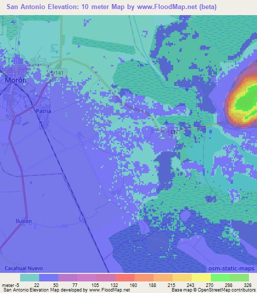 San Antonio,Cuba Elevation Map