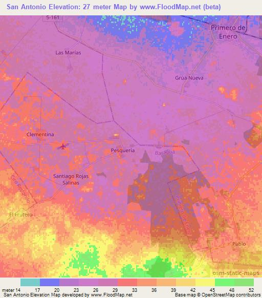 San Antonio,Cuba Elevation Map