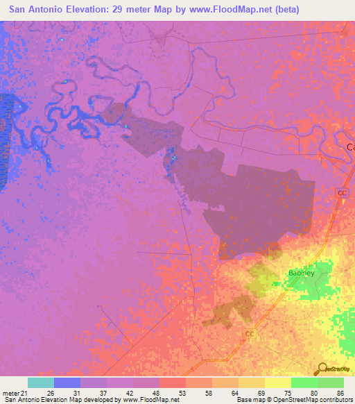 San Antonio,Cuba Elevation Map