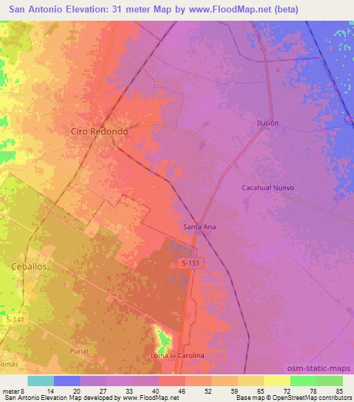San Antonio,Cuba Elevation Map