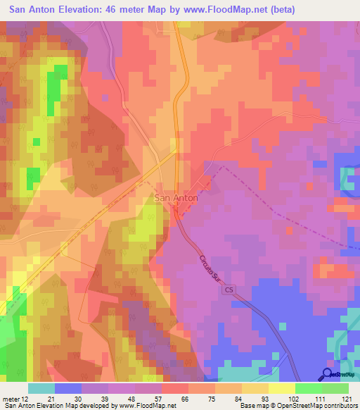 San Anton,Cuba Elevation Map