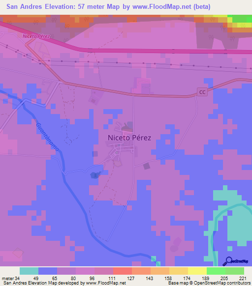 San Andres,Cuba Elevation Map