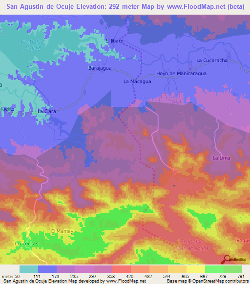 San Agustin de Ocuje,Cuba Elevation Map
