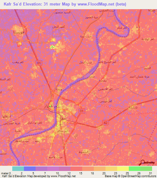 Kafr Sa`d,Egypt Elevation Map