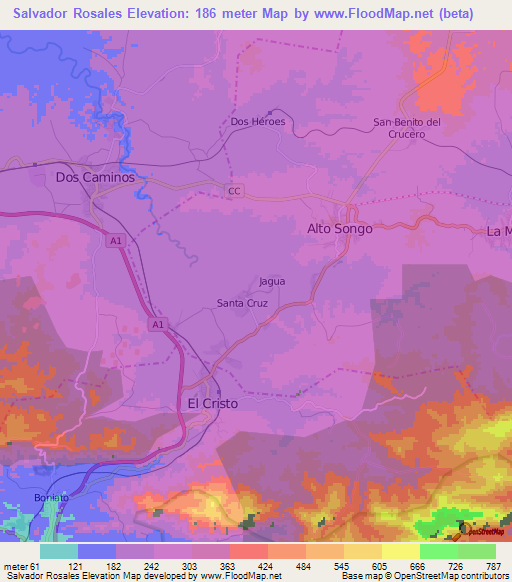 Salvador Rosales,Cuba Elevation Map