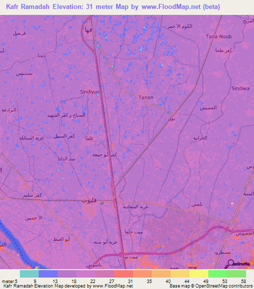 Kafr Ramadah,Egypt Elevation Map