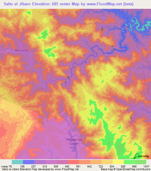 Salto el Jibaro,Cuba Elevation Map